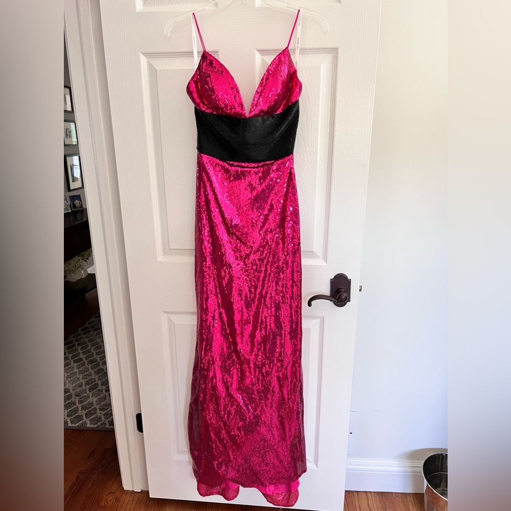 Pink and black beaded Sherri Hill long prom dress/evening gown